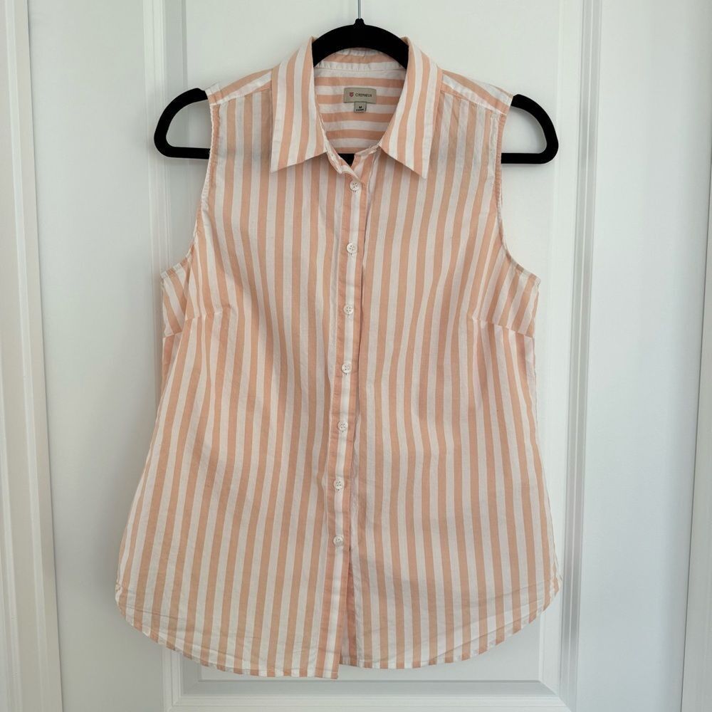 CREMIEUX | Striped Sleeveless Button-Down Shirt - Size Medium